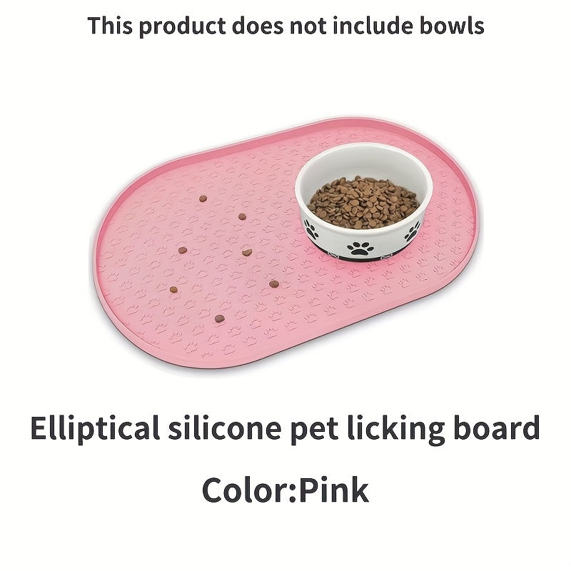 Silicone Pet Feeding Mat - Non-Slip Waterproof Oval Dog & Cat Food Mat, Easy to Clean No Odor Placemat for Pet Bowls, 6 Colors Available - Keeps Floors Clean During Mealtime