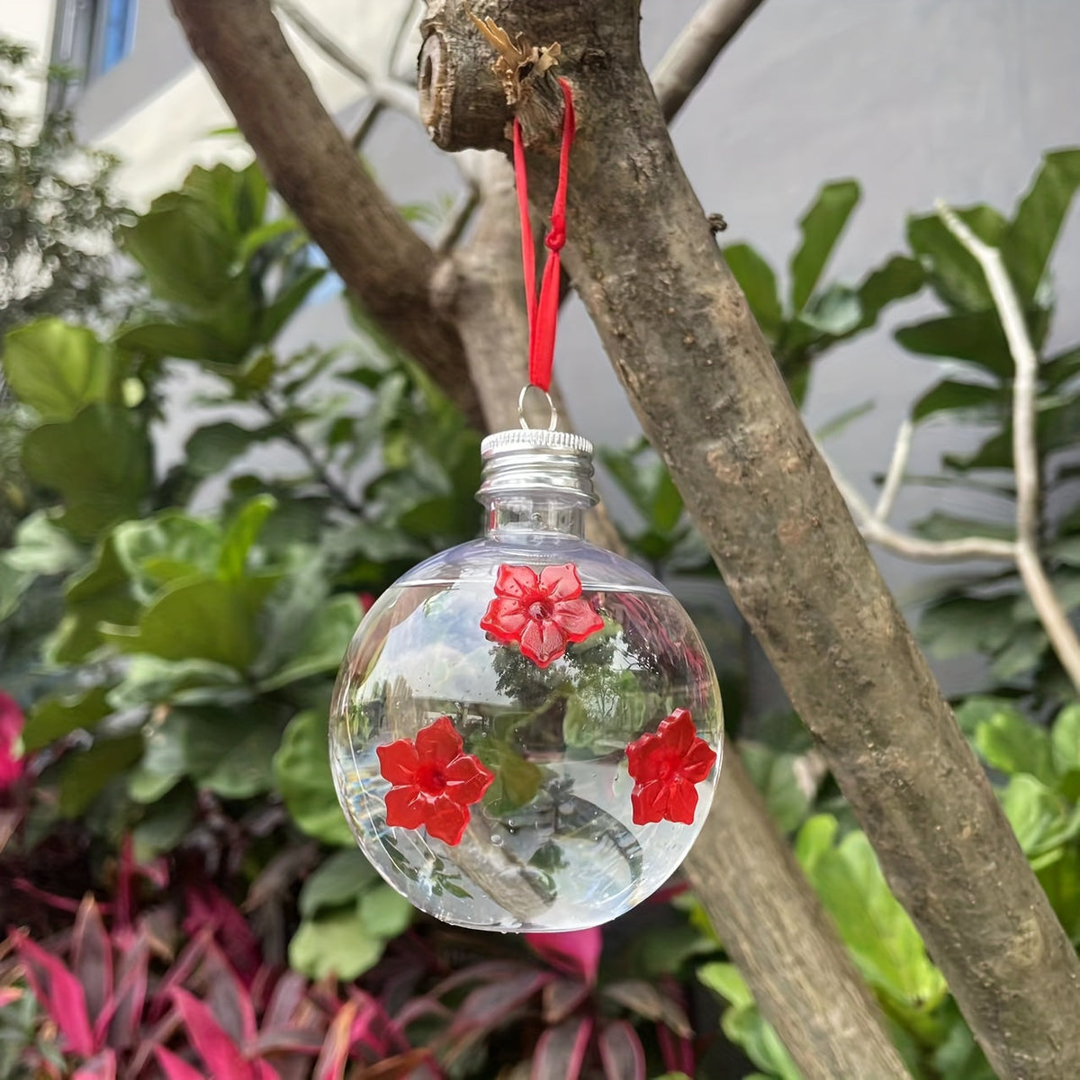 Large Hummingbird Feeder Outdoor 3-Hole & 4-Hole Flower Design Glass Nectar Feeder for Backyard Patio Garden Yard Decor – No Battery Required, Bird Watching Wildlife Gift
