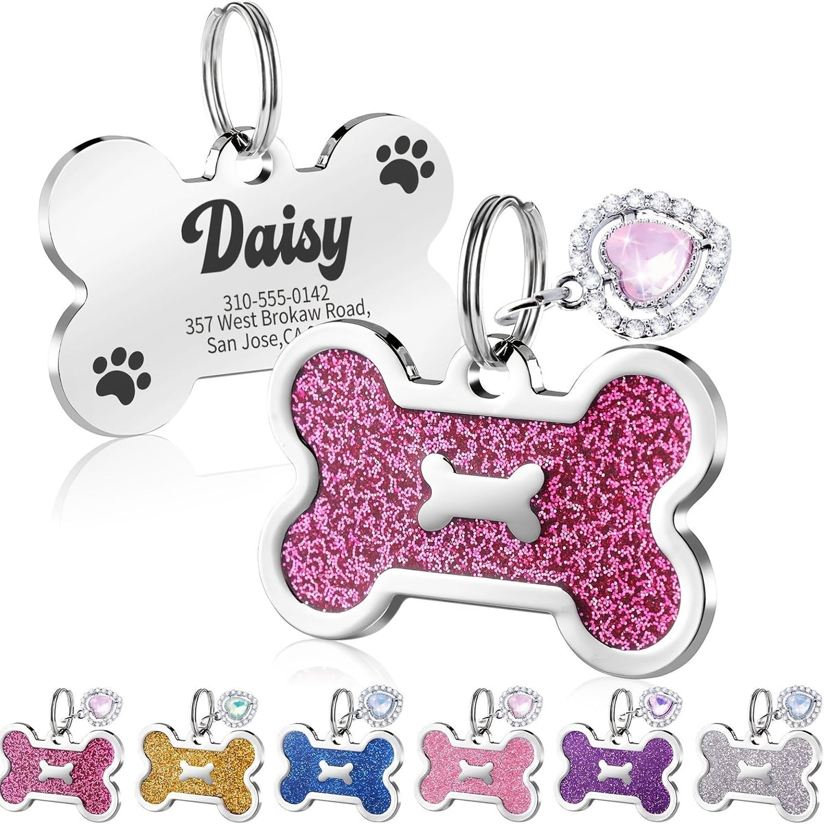 Personalized Pet ID Tag - Engravable Dog & Cat Collar Tag with Name, Phone & Info, Fits Small Medium Large Dogs & Cats, 6 Colors, Durable Everyday Pet ID Tag for Safety & Style