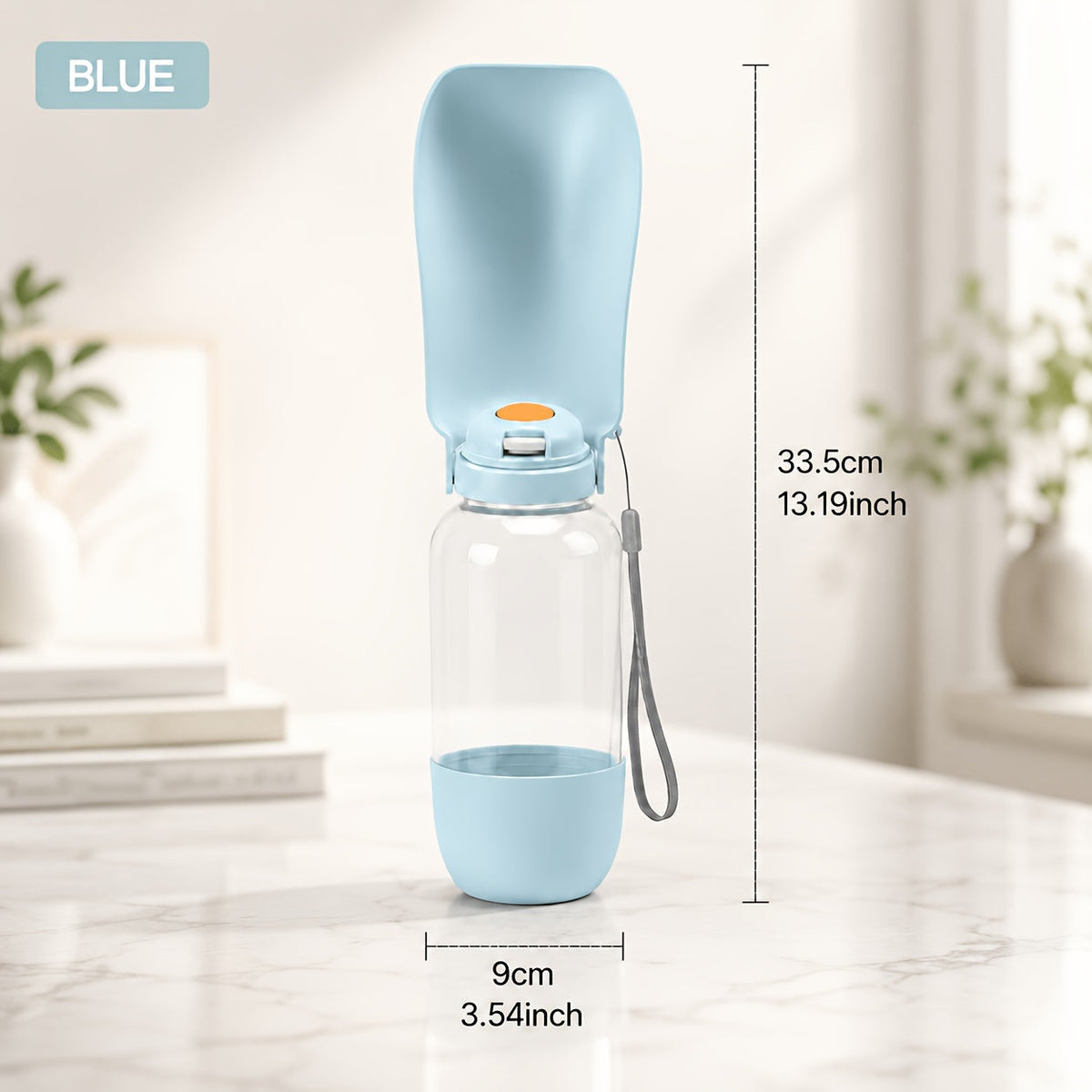 Portable Pet Water Bottle with Lanyard 2-in-1 Leak-Proof Water & Food Dispenser for Dogs & Cats - Compact Travel Water Cup for Outdoor Walks Hiking Camping - Lightweight Dog Cat Water Bottle