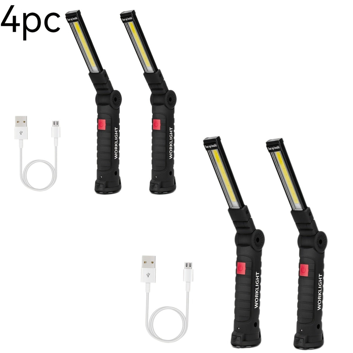 Rechargeable COB LED Work Light with Magnetic Base – 1000 Lumen Portable Camping Flashlight, 5 Modes, USB-C, Hanging Lamp for Garage Yard Emergency Outdoor Use, 2/3/4 Pack
