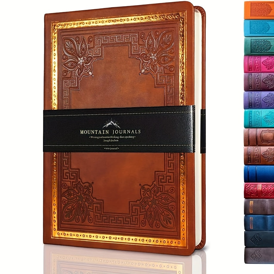Vintage Faux Leather Hardcover Journal – 256-Page College Grid Notebook, Golden Edge Paper, 100 GSM Thick Paper, B6 5.1"x7.1", 6 Colors for Academic, Office, Travel & Journaling