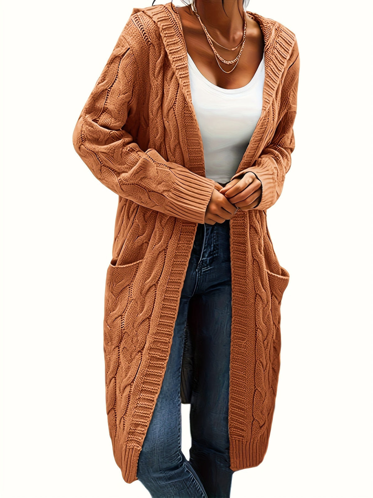 Women's Solid Color Knit Cardigan Sweater – Soft Stretch Polyester Open Front Layering Jacket for Fall Winter