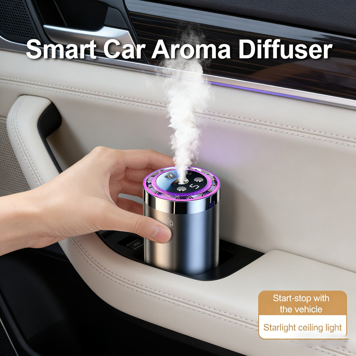Smart Car Air Freshener with Aromatherapy & Starry Sky Light Display – Portable USB Car Humidifier, Dynamic LED Mood Light, Cologne & Perfume Bundle, Universal Fit, Car Gift & Holiday Gift for Men Women